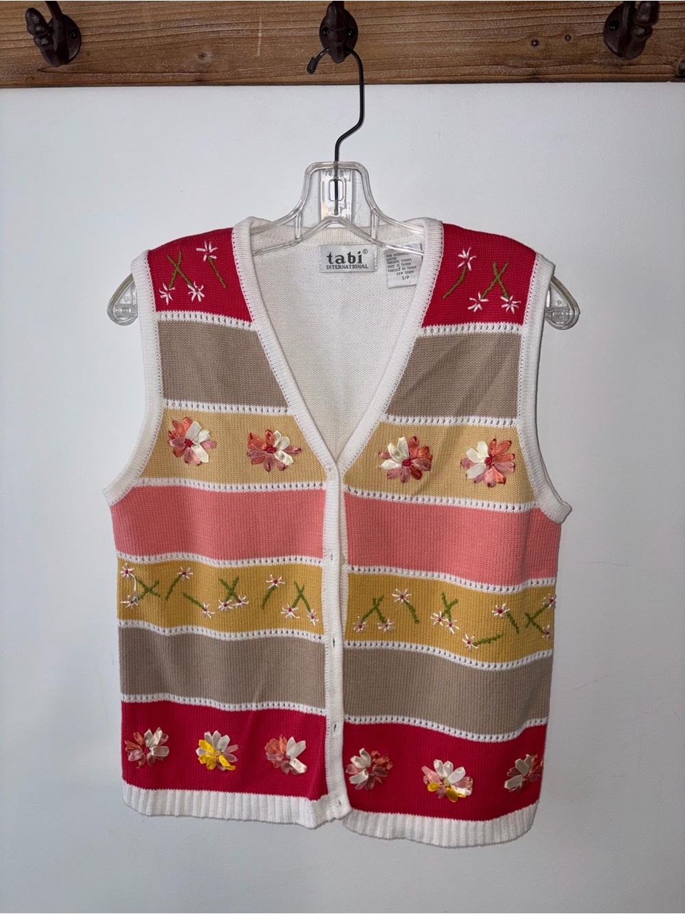 Vintage Tabi Floral Striped Knit Vest - Multicolor floral unique sweater